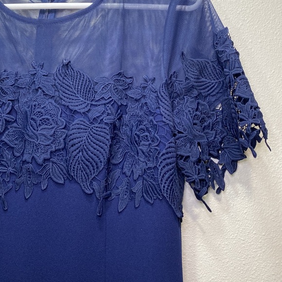 JS Collections ILLUSION GOWN WITH TRIM navy‎ blue - Picture 3 of 15